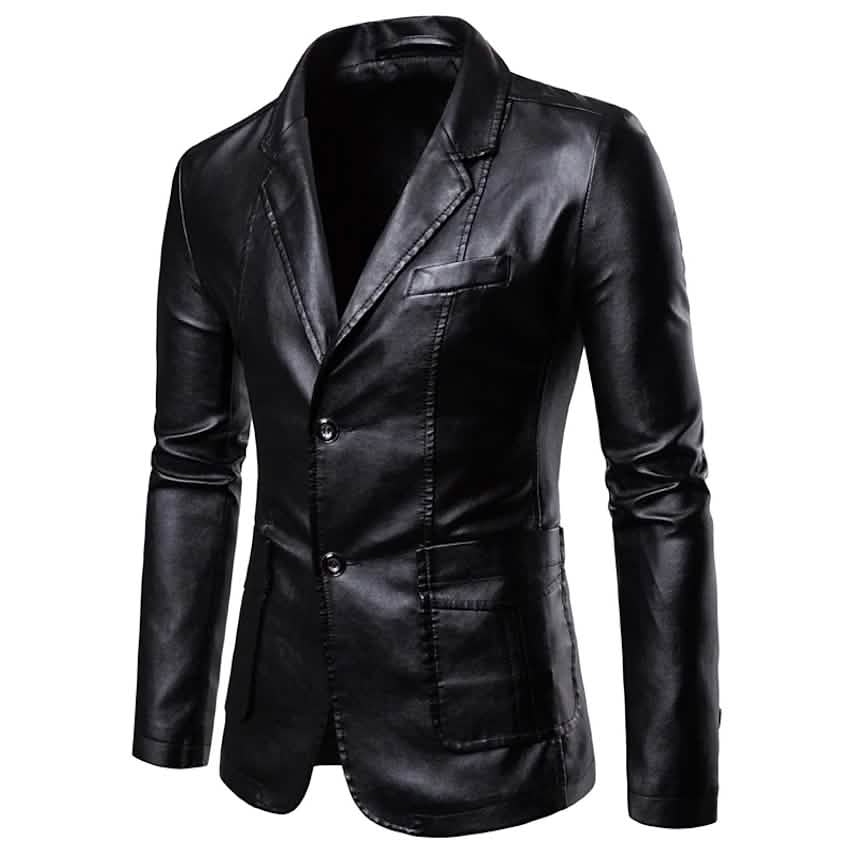 Men's Blazer Faux Leather Jacket Black Men's Outerwear - Tophatter Daily Deals