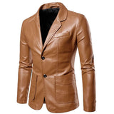 Men's Blazer Faux Leather Jacket Khaki Men's Outerwear - Tophatter Daily Deals