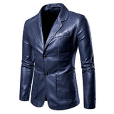 Men's Blazer Faux Leather Jacket Navy Men's Outerwear - Tophatter Daily Deals