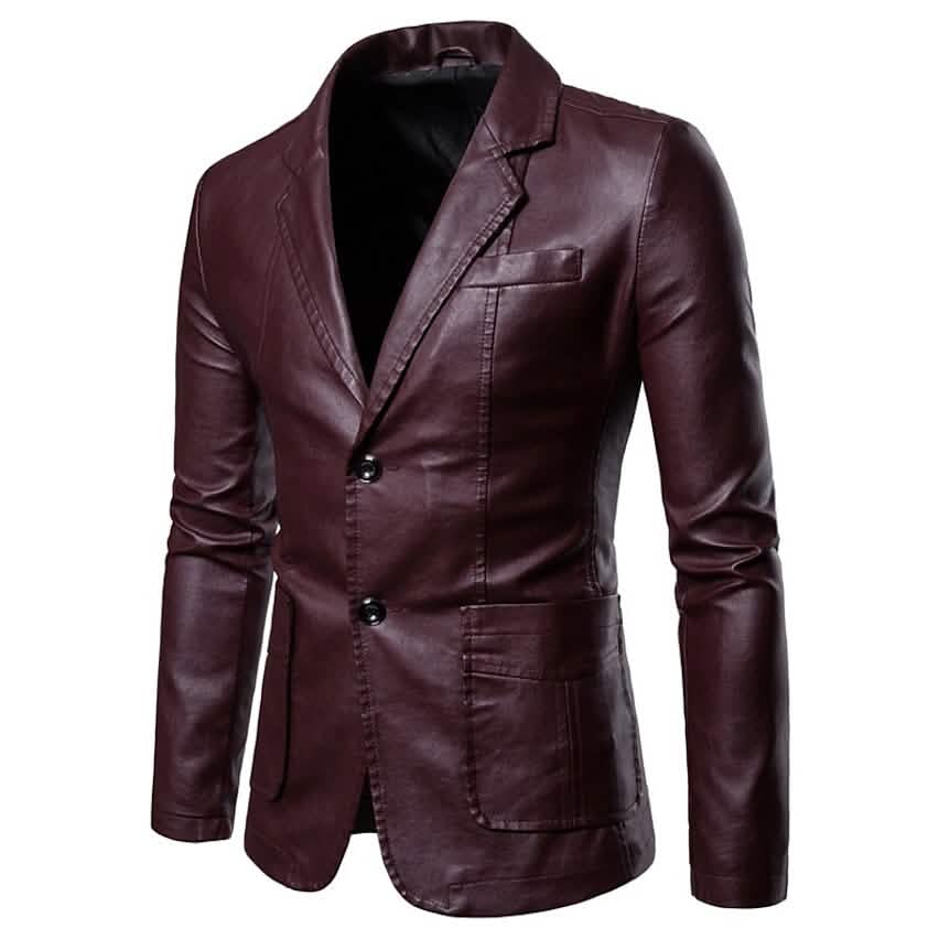 Men's Blazer Faux Leather Jacket Wine Red Men's Outerwear - Tophatter Daily Deals