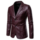 Men's Blazer Faux Leather Jacket Wine Red Men's Outerwear - Tophatter Daily Deals