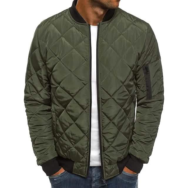 Men's Bomber Quilted Diamond Padded Jacket Army Green Men's Outerwear - Tophatter Daily Deals