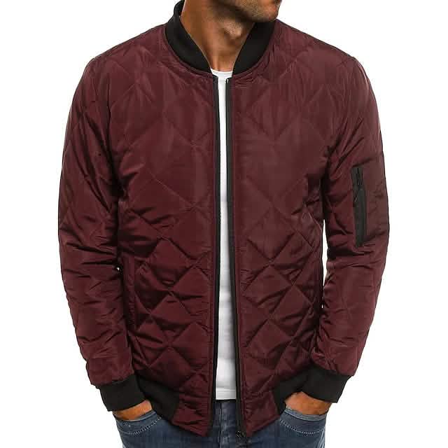 Men's Bomber Quilted Diamond Padded Jacket Burgundy Men's Outerwear - Tophatter Daily Deals
