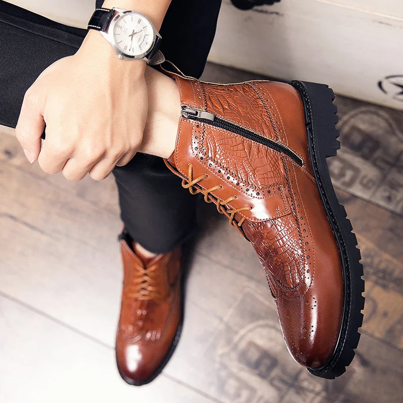 Men's Brogue Leather Boots Boots - Tophatter Daily Deals
