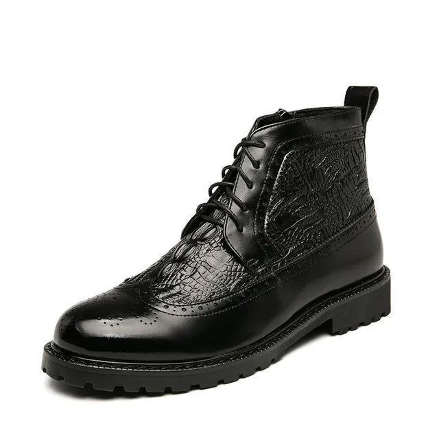 Men's Brogue Leather Boots Black Boots - Tophatter Daily Deals