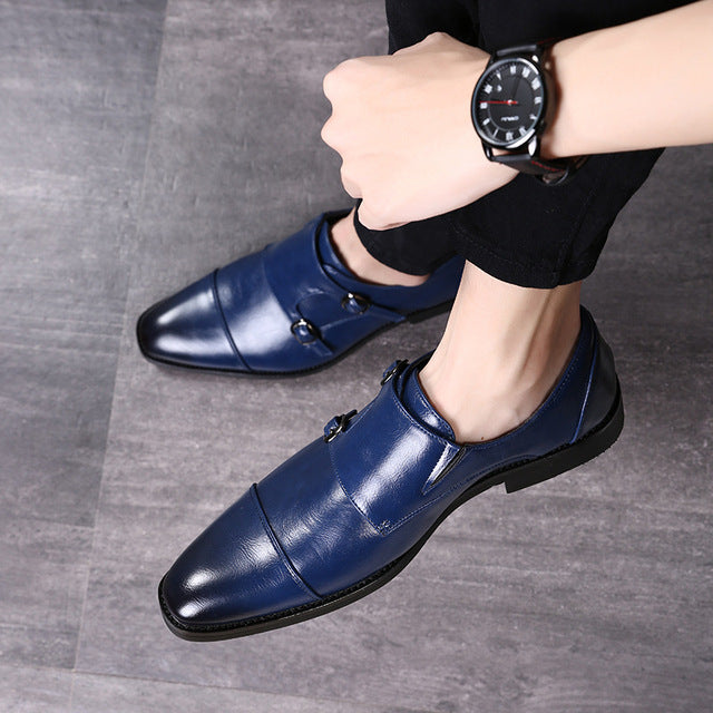 Men's Buckle Strap Derby Shoes Blue Men Shoes - Tophatter Daily Deals