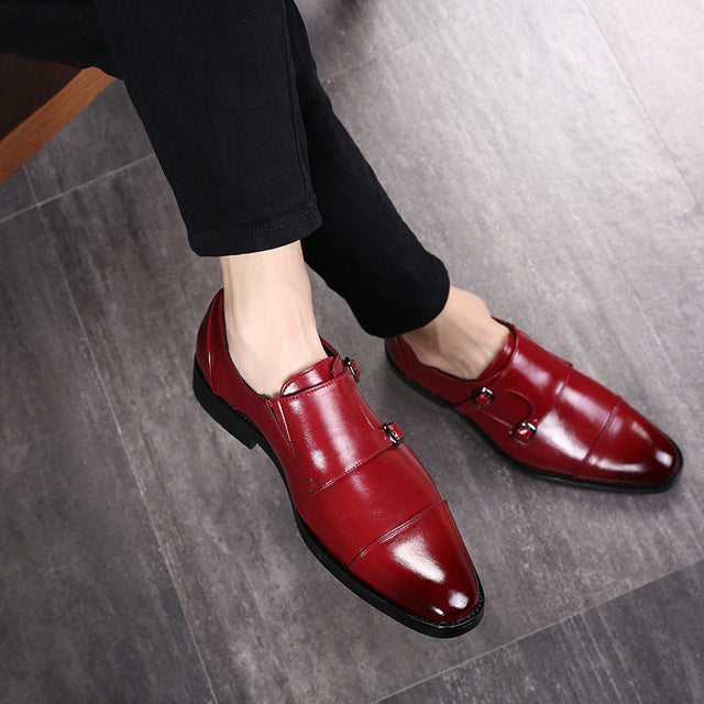 Men's Buckle Strap Derby Shoes Wine Red Men Shoes - Tophatter Daily Deals