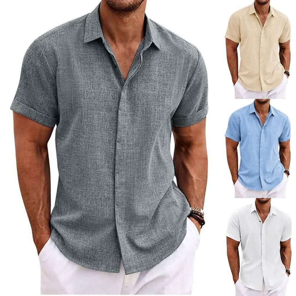 Men's Button Down Shirt Short Sleeve Plain Lapel Men's Tops - Tophatter Daily Deals