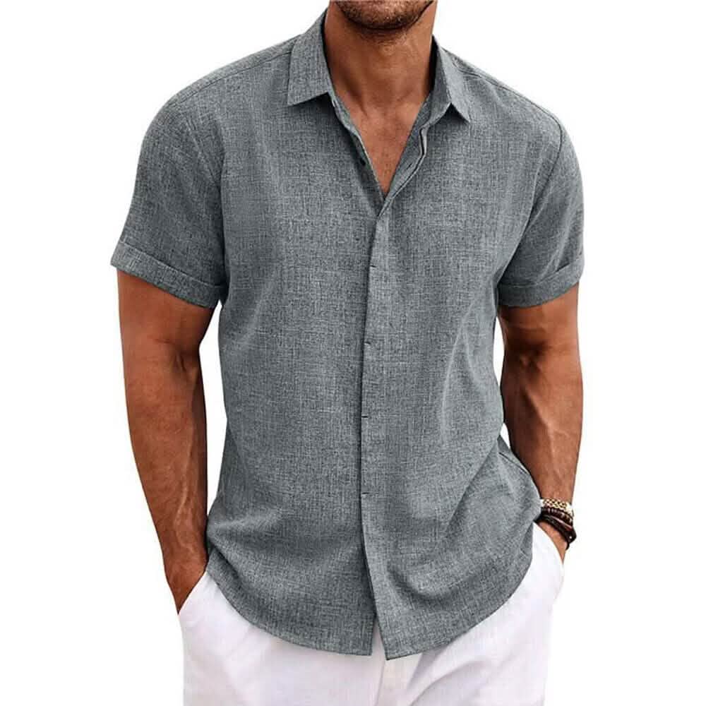 Men's Button Down Shirt Short Sleeve Plain Lapel Dark Gray Men's Tops - Tophatter Daily Deals