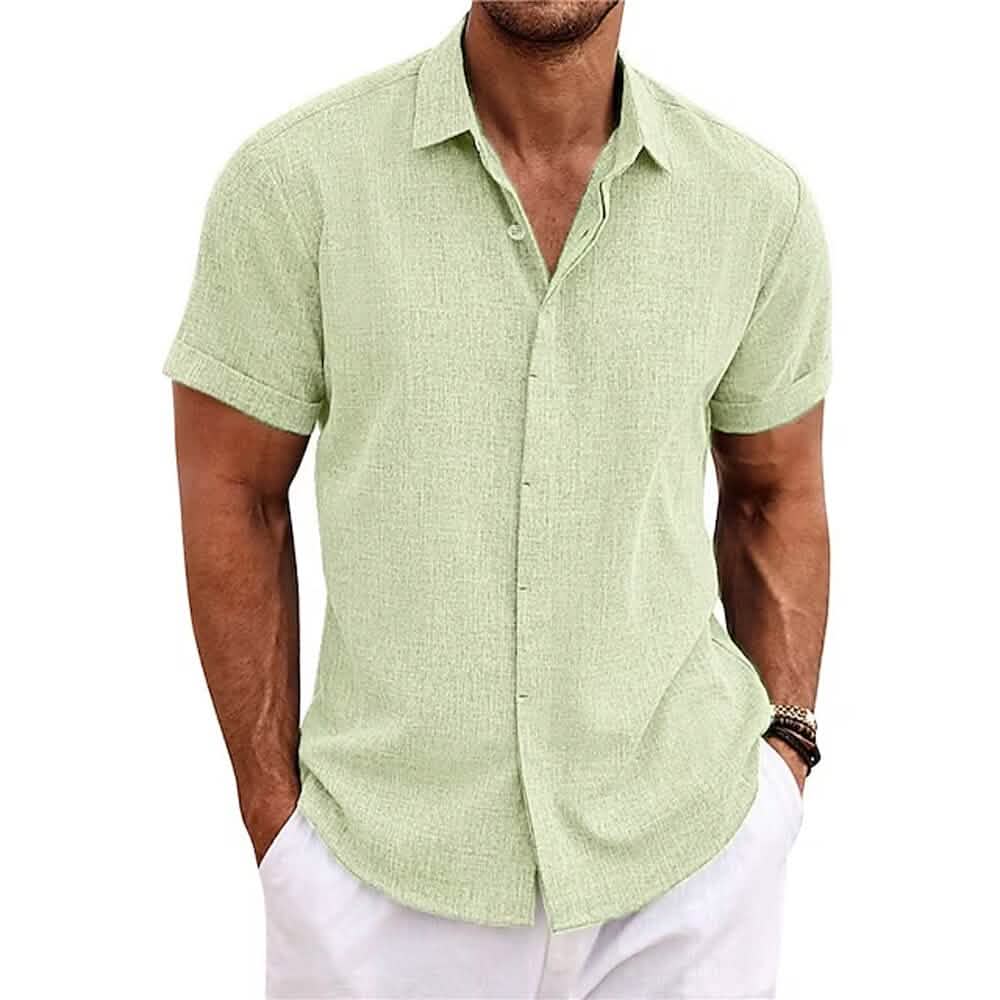 Men's Button Down Shirt Short Sleeve Plain Lapel Green Men's Tops - Tophatter Daily Deals