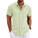 Men's Button Down Shirt Short Sleeve Plain Lapel Green Men's Tops - Tophatter Daily Deals