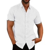 Mens Button Down Short Sleeve Linen Shirts White Men's Tops - Tophatter Daily Deals