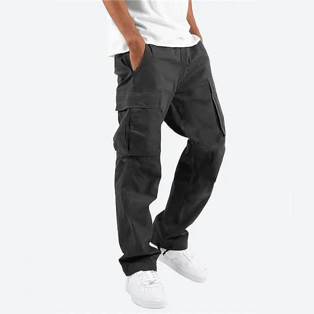 Men's Cargo Pants Trousers Drawstring Elastic Waist Multi Pocket Black Men's Bottoms - Tophatter Daily Deals