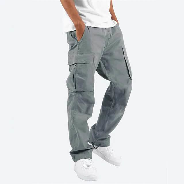 Men's Cargo Pants Trousers Drawstring Elastic Waist Multi Pocket Gray Men's Bottoms - Tophatter Daily Deals