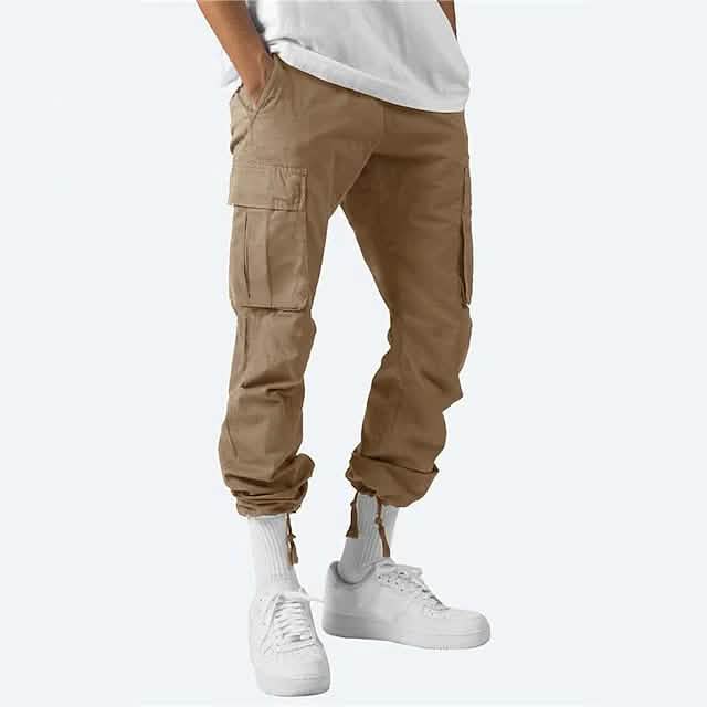 Men's Cargo Pants Trousers Drawstring Elastic Waist Multi Pocket Khaki Men's Bottoms - Tophatter Daily Deals