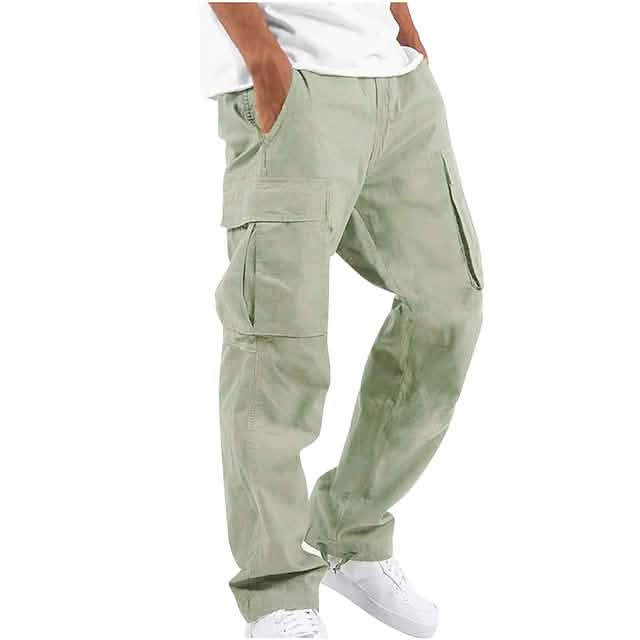Men's Cargo Pants Trousers Drawstring Elastic Waist Multi Pocket Light Green Men's Bottoms - Tophatter Daily Deals