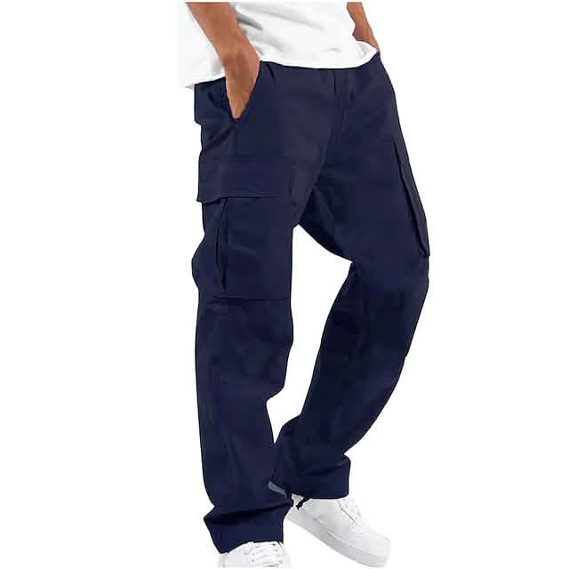 Men's Cargo Pants Trousers Drawstring Elastic Waist Multi Pocket Navy Men's Bottoms - Tophatter Daily Deals