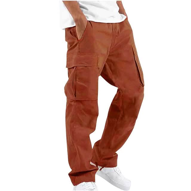 Men's Cargo Pants Trousers Drawstring Elastic Waist Multi Pocket Orange Men's Bottoms - Tophatter Daily Deals