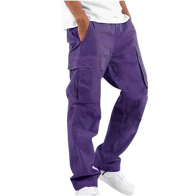 Men's Cargo Pants Trousers Drawstring Elastic Waist Multi Pocket Purple Men's Bottoms - Tophatter Daily Deals
