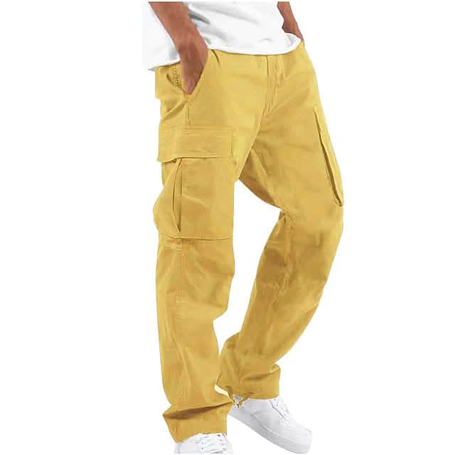 Men's Cargo Pants Trousers Drawstring Elastic Waist Multi Pocket Yellow Men's Bottoms - Tophatter Daily Deals