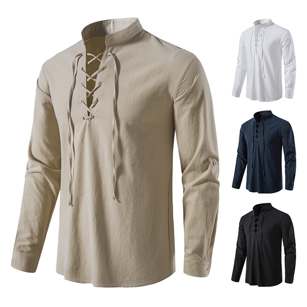 Men's Casual Blouse Cotton Linen Shirt Men T-Shirts - Tophatter Daily Deals
