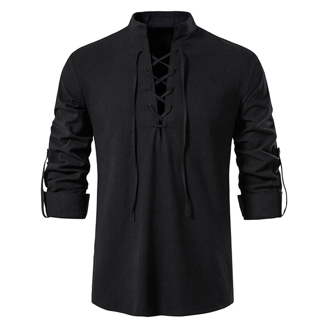 Men's Casual Blouse Cotton Linen Shirt Black Men T-Shirts - Tophatter Daily Deals