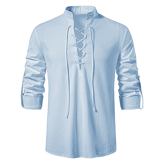 Men's Casual Blouse Cotton Linen Shirt Light Blue Men T-Shirts - Tophatter Daily Deals