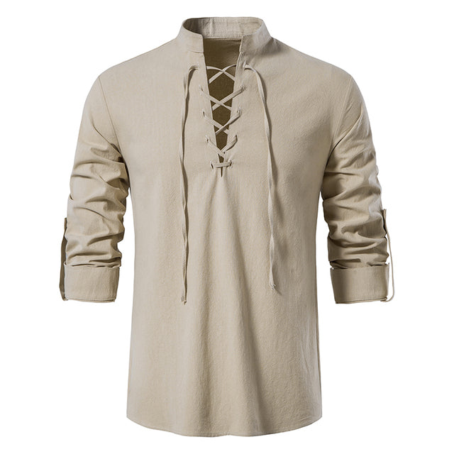 Men's Casual Blouse Cotton Linen Shirt Khaki Men T-Shirts - Tophatter Daily Deals