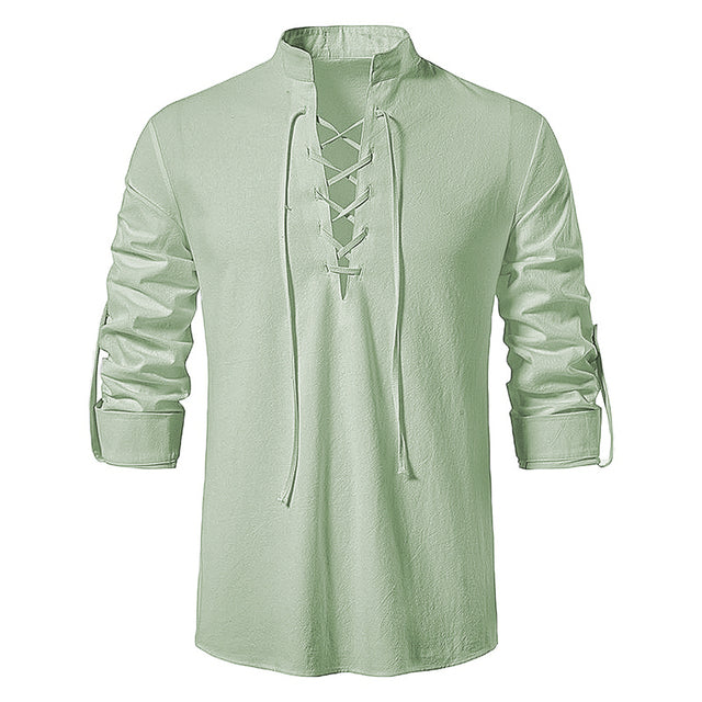 Men's Casual Blouse Cotton Linen Shirt Light Green Men T-Shirts - Tophatter Daily Deals