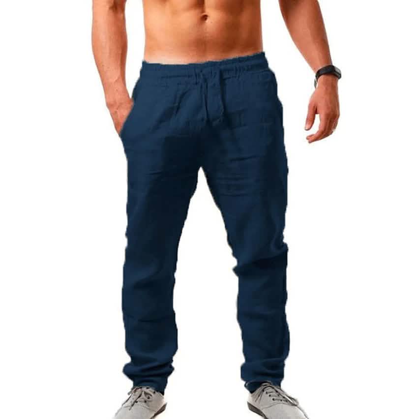 Men's Casual Breathable Straight Pants Navy Men's Bottoms - Tophatter Daily Deals