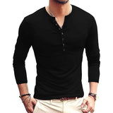 Men's Casual Slim Fit Basic Henley Long Sleeve Black Men's Tops - Tophatter Daily Deals