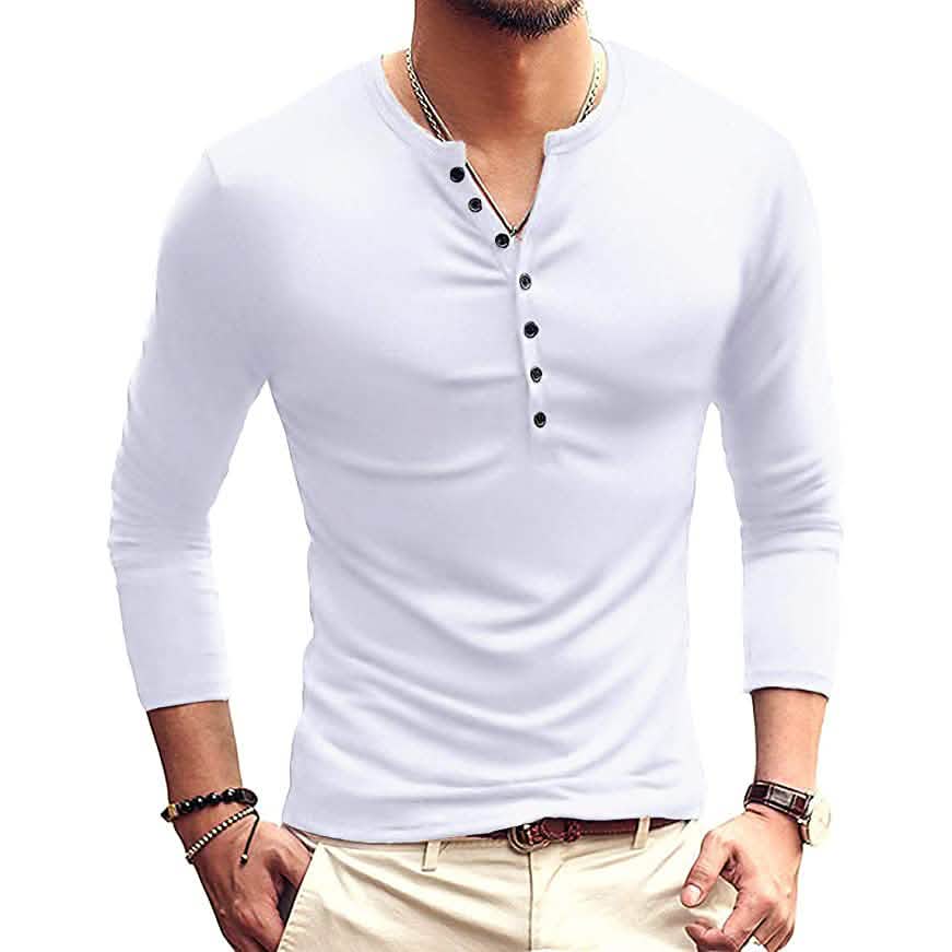 Men's Casual Slim Fit Basic Henley Long Sleeve White Men's Tops - Tophatter Daily Deals