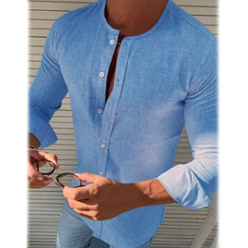Men's Casual Solid Long Sleeve Shirt Blue Men's Tops - Tophatter Daily Deals