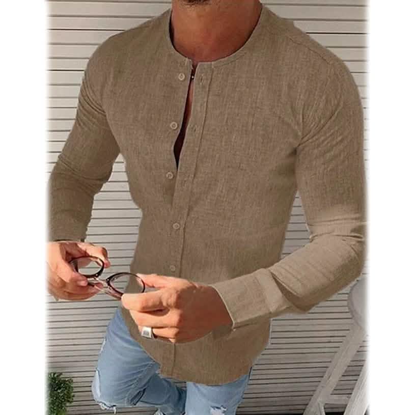 Men's Casual Solid Long Sleeve Shirt Brown Men's Tops - Tophatter Daily Deals