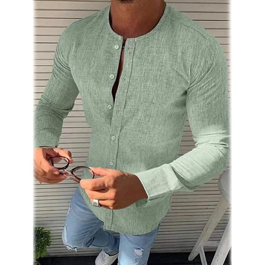 Men's Casual Solid Long Sleeve Shirt Green Men's Tops - Tophatter Daily Deals