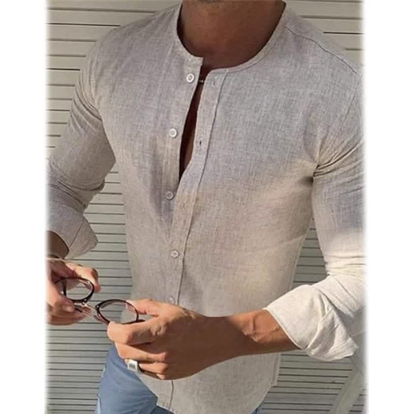 Men's Casual Solid Long Sleeve Shirt Khaki Men's Tops - Tophatter Daily Deals