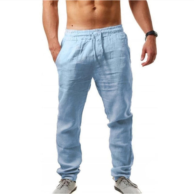 Men's Cotton Linen Long Pants Sky Blue Pants - Tophatter Daily Deals