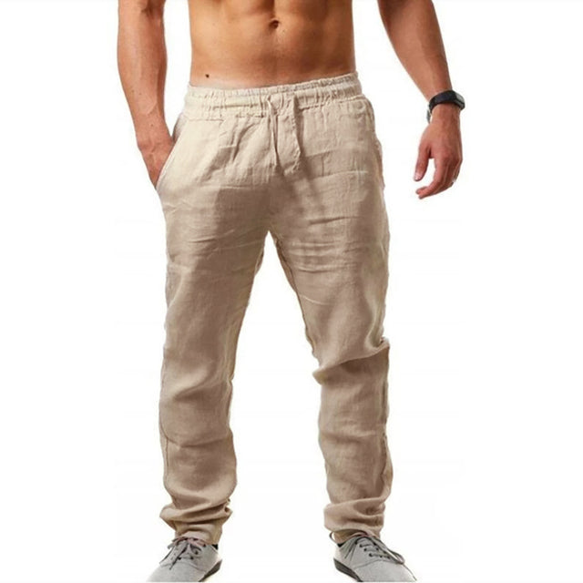 Men's Cotton Linen Long Pants Khaki Pants - Tophatter Daily Deals