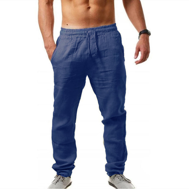 Men's Cotton Linen Long Pants Dark Blue Pants - Tophatter Daily Deals