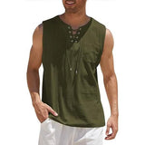 Men's Cotton Linen Tank Top Shirts Casual Sleeveless Lace Up Beach Hippie Tops Bohemian Renaissance Pirate Tunic Army Green Men's Tops - Tophatter Daily Deals