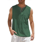 Men's Cotton Linen Tank Top Shirts Casual Sleeveless Lace Up Beach Hippie Tops Bohemian Renaissance Pirate Tunic Dark Green Men's Tops - Tophatter Daily Deals