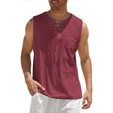 Men's Cotton Linen Tank Top Shirts Casual Sleeveless Lace Up Beach Hippie Tops Bohemian Renaissance Pirate Tunic Wine Red Men's Tops - Tophatter Daily Deals