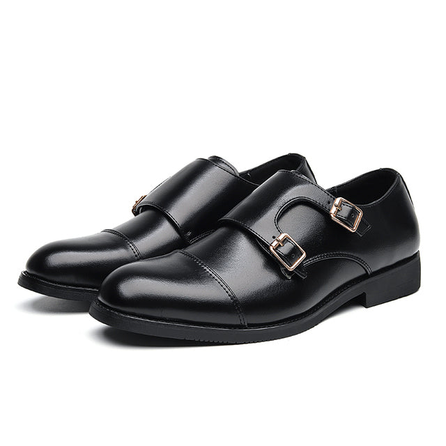 Men's Double Buckle Brogues Shoes Black Men Shoes - Tophatter Daily Deals