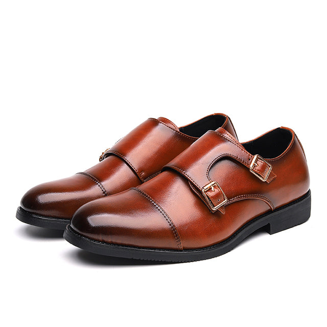 Men's Double Buckle Brogues Shoes Brown Men Shoes - Tophatter Daily Deals
