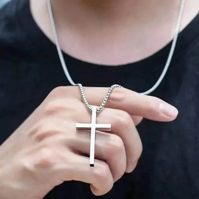 Fashion Stainless Steel Cross Pendant Unisex Necklace Men's Jewelry - Tophatter Daily Deals