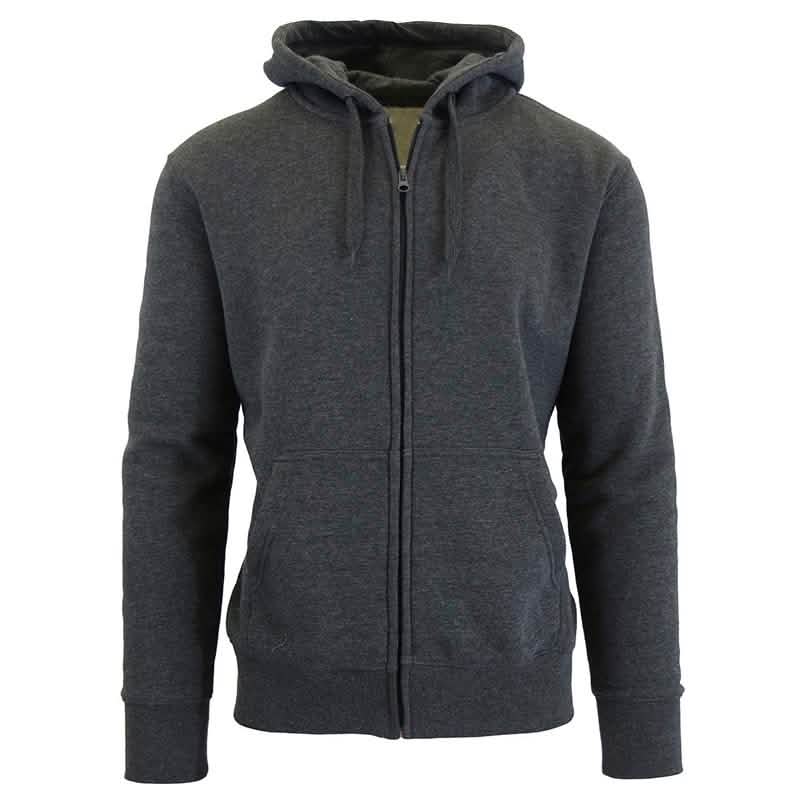 Men's Fleece-Lined Zip Sweater Hoodie Charcoal Men's Outerwear - Tophatter Daily Deals