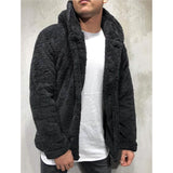 Men's Fuzzy Sherpa Hooded Solid Coat Black Men's Outerwear - Tophatter Daily Deals