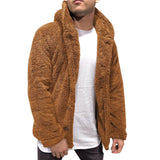 Men's Fuzzy Sherpa Hooded Solid Coat Brown Men's Outerwear - Tophatter Daily Deals