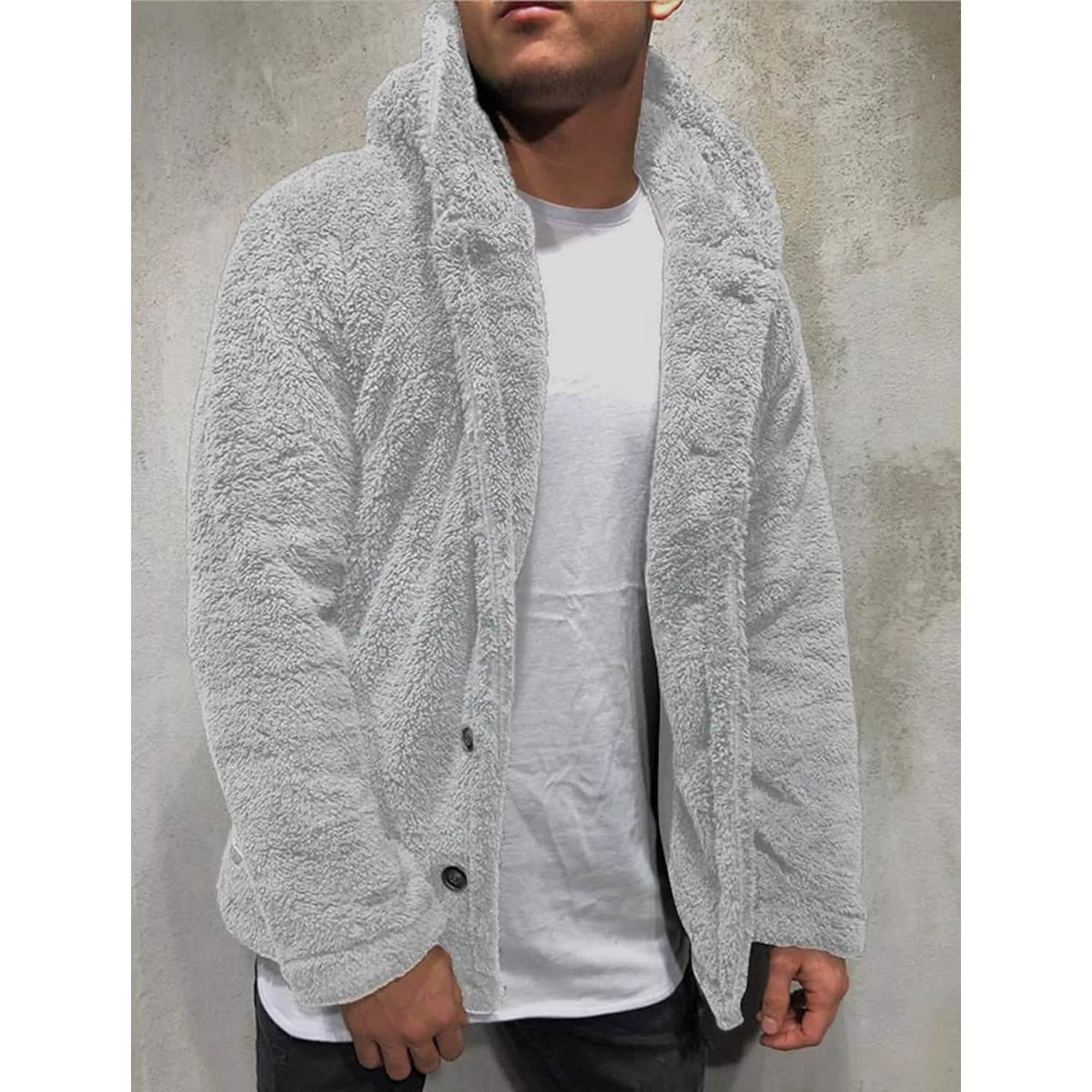 Men's Fuzzy Sherpa Hooded Solid Coat Gray Men's Outerwear - Tophatter Daily Deals