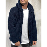 Men's Fuzzy Sherpa Hooded Solid Coat Navy Men's Outerwear - Tophatter Daily Deals